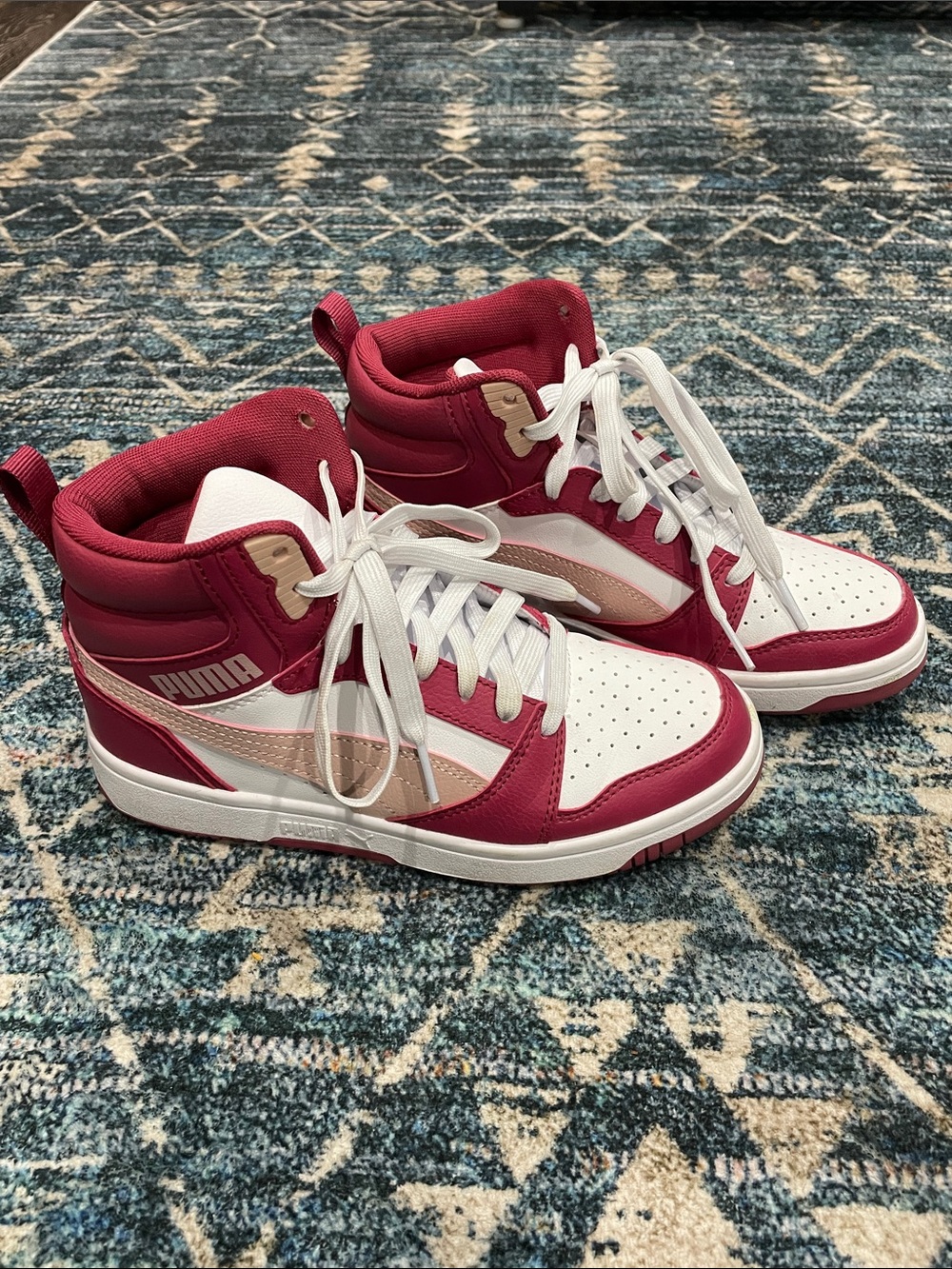 Puma Rebound V6 Burgandy & Pink Youth 4/Womens 6